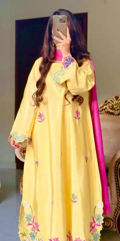 Pretty Yellow Ho Silk Sequins Work Salwar Suit