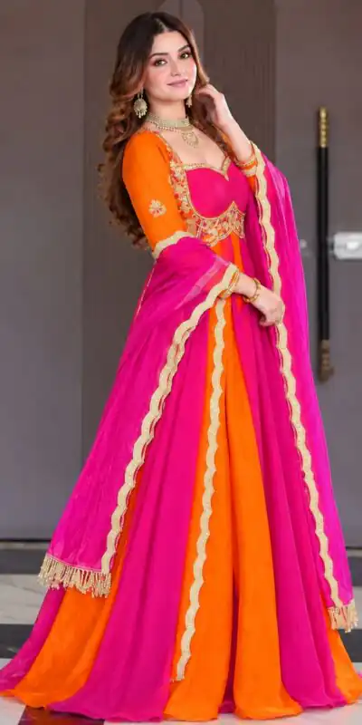 Shiny Pink Fendy Silk Sequence Work Gown
