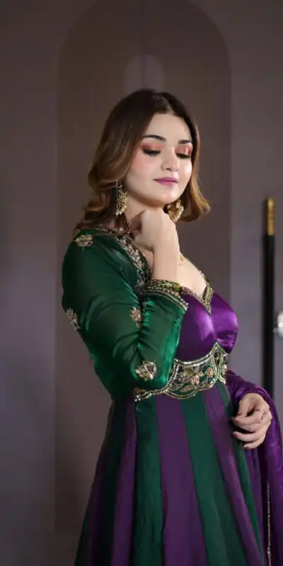Shiny Purple Fendy Silk Sequence Work Gown