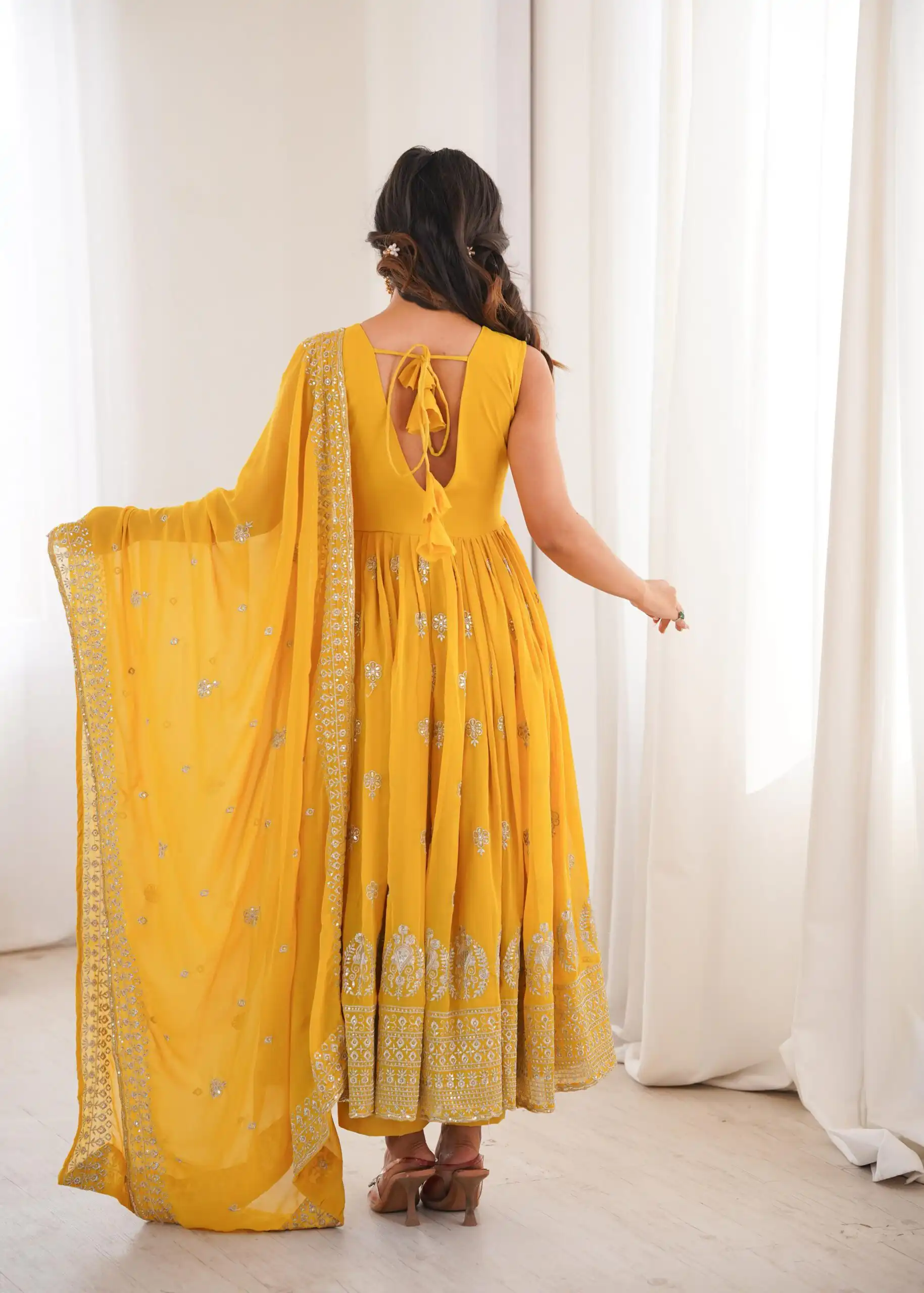 Shiny Yellow Faux Georgette Sequence Work Anarkali Suit