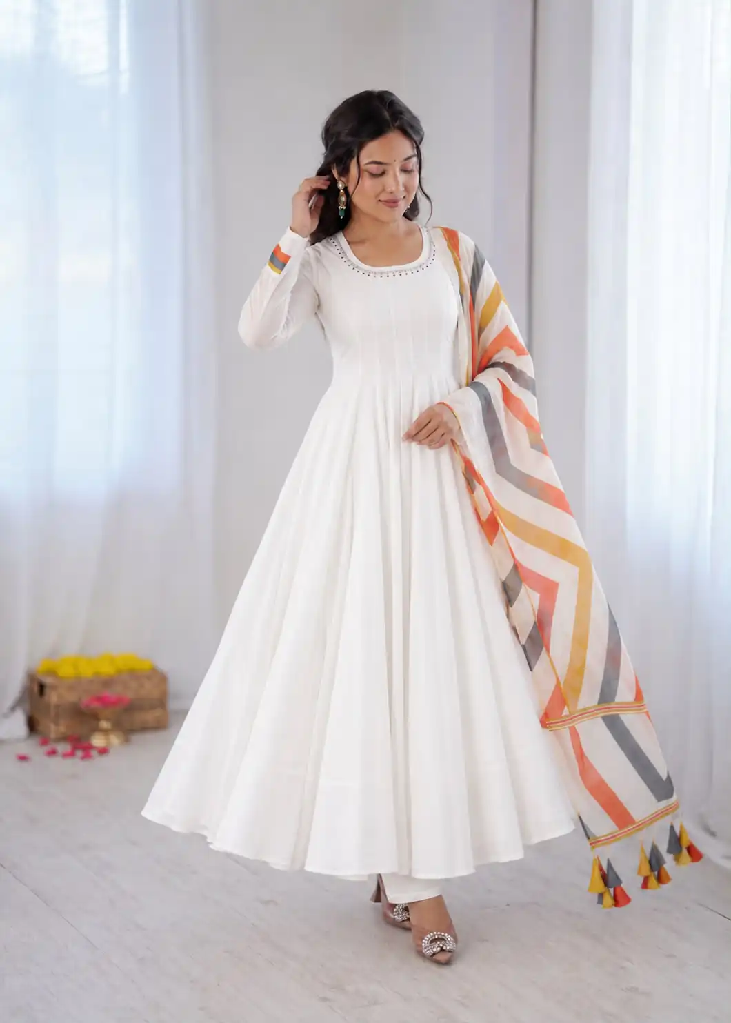 Solid White Mal Cotton Embroider Work Salwar Suit