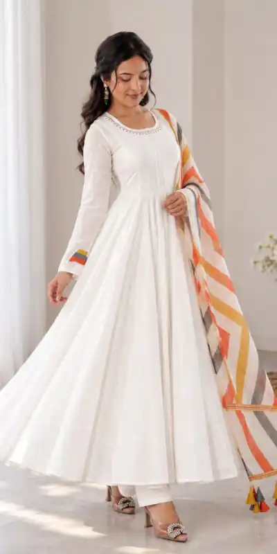 Solid White Mal Cotton Embroider Work Salwar Suit