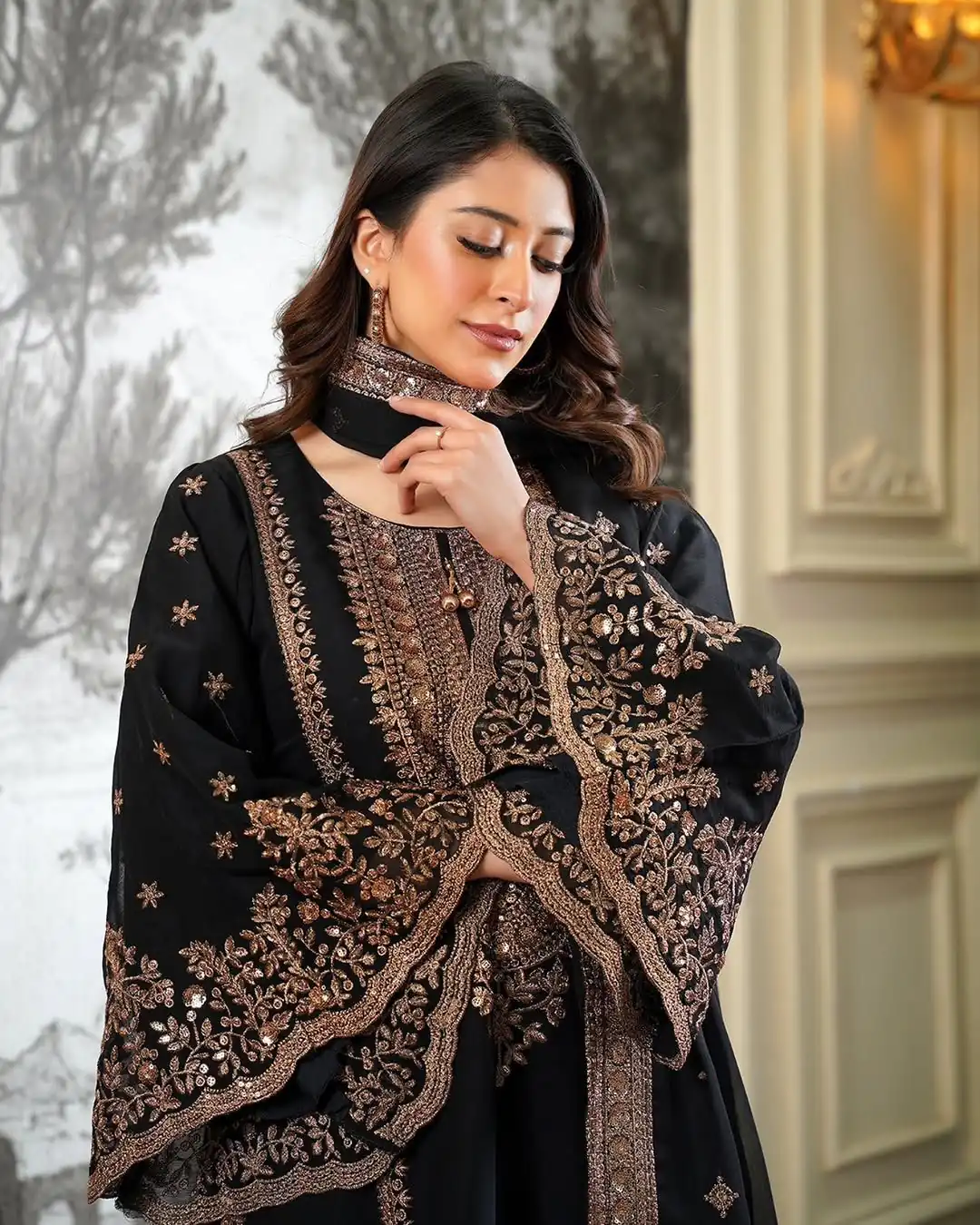 Super Black Fendy Silk Sequins Work Salwar Suit