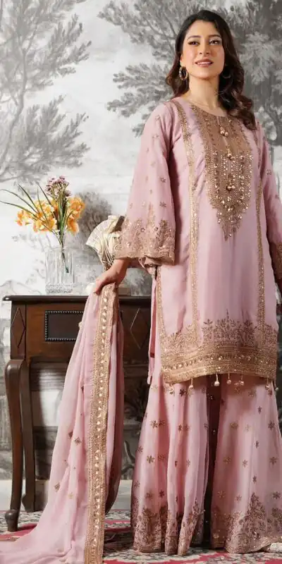 Super Pink Fendy Silk Sequins Work Salwar Suit