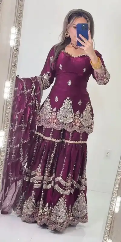 Super Wine Fendy Crush Sequins Work Salwar Suit