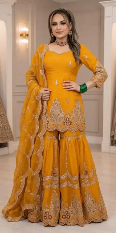 Super Yellow Fendy Crush Sequins Work Salwar Suit