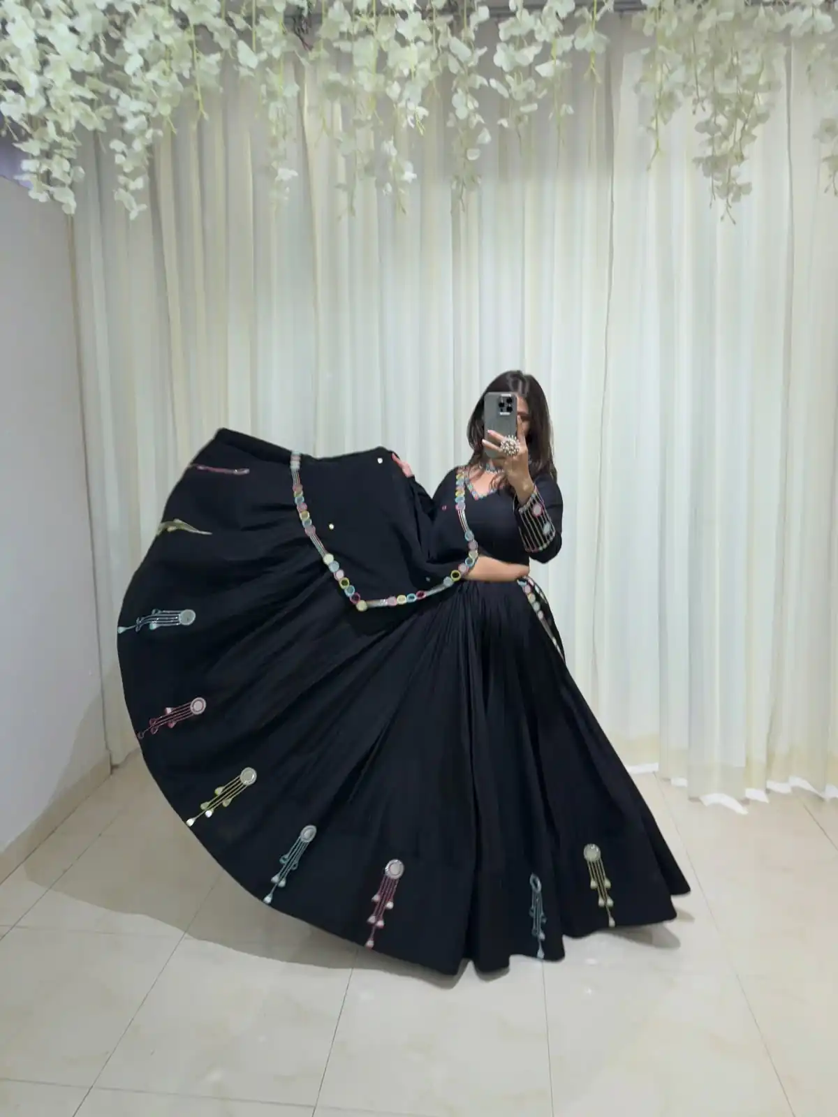 Trendy Black Rayon Embroidery Work Lehenga Choli