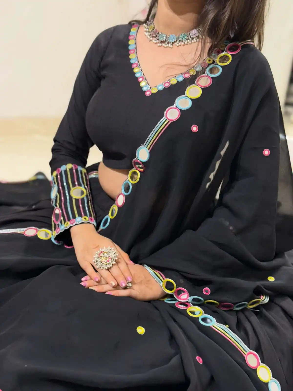 Trendy Black Rayon Embroidery Work Lehenga Choli