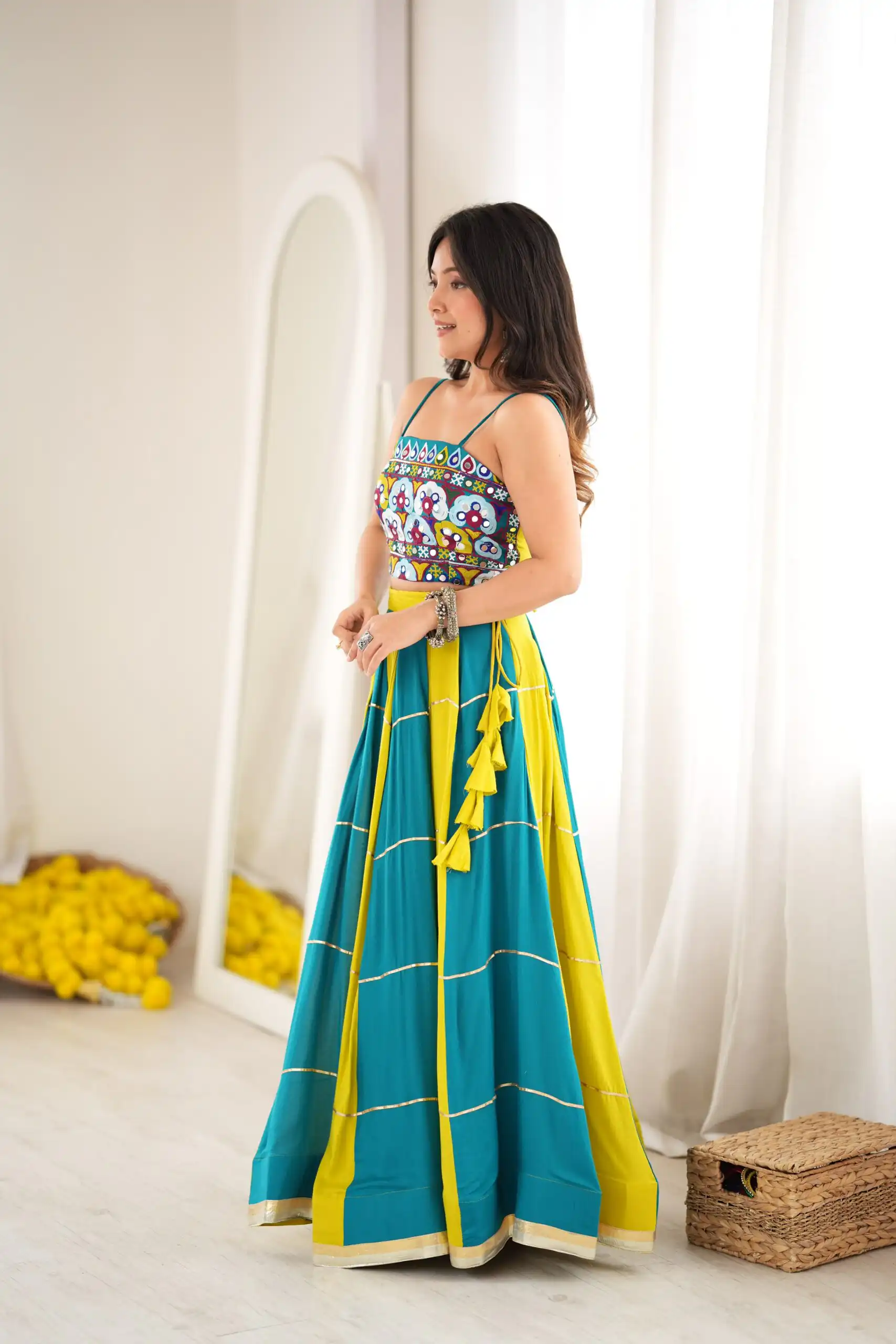 Trendy Blue Rayon Gota Patti Work Lehenga Choli