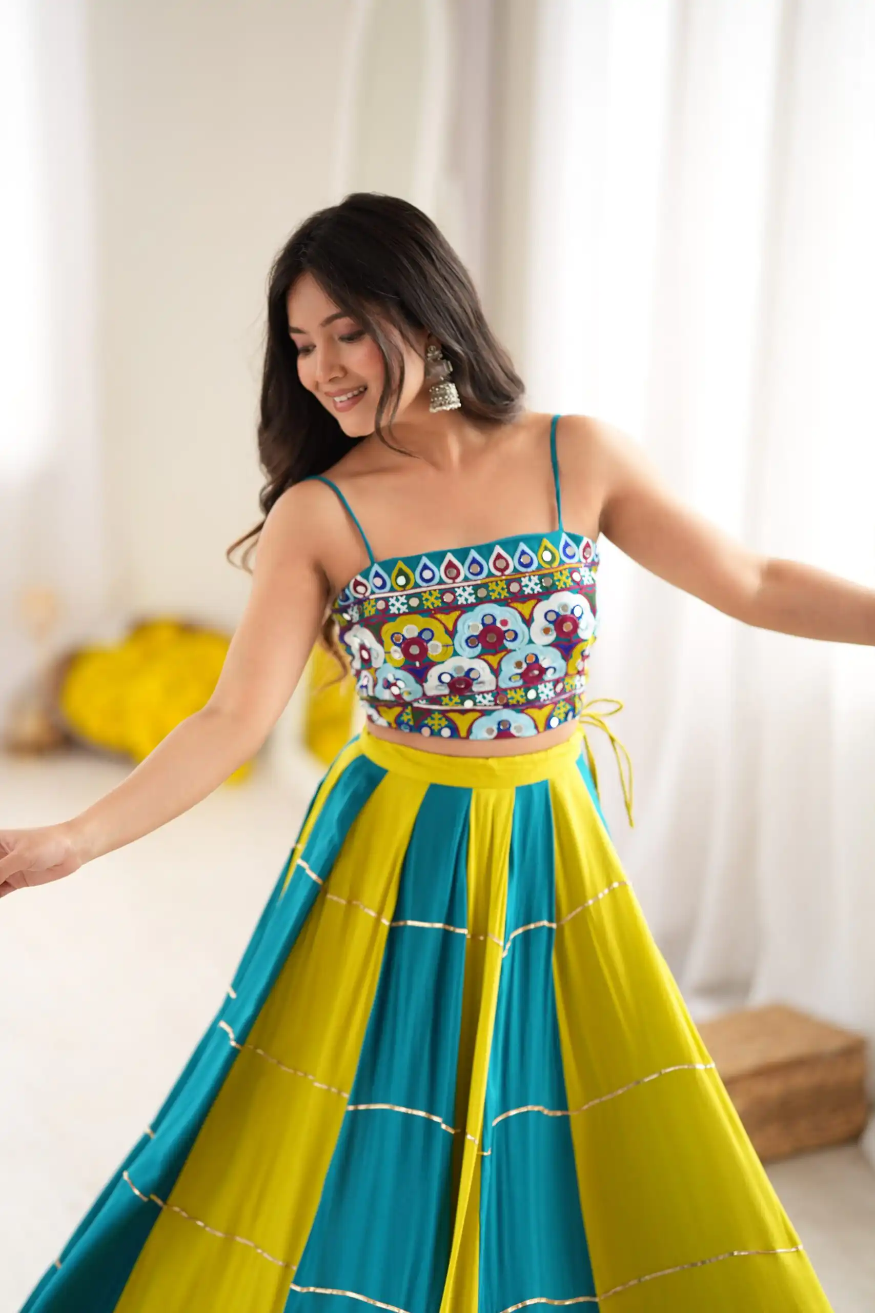 Trendy Blue Rayon Gota Patti Work Lehenga Choli
