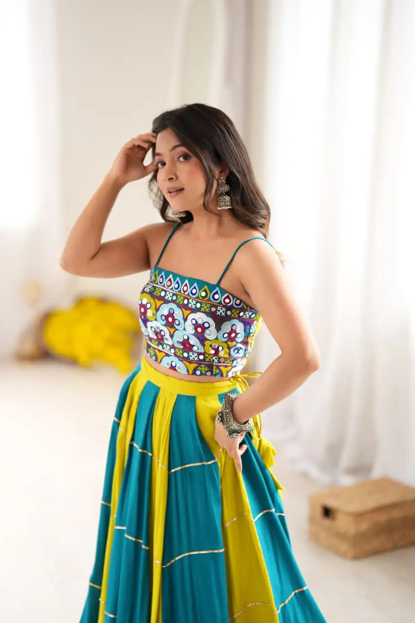 Trendy Blue Rayon Gota Patti Work Lehenga Choli