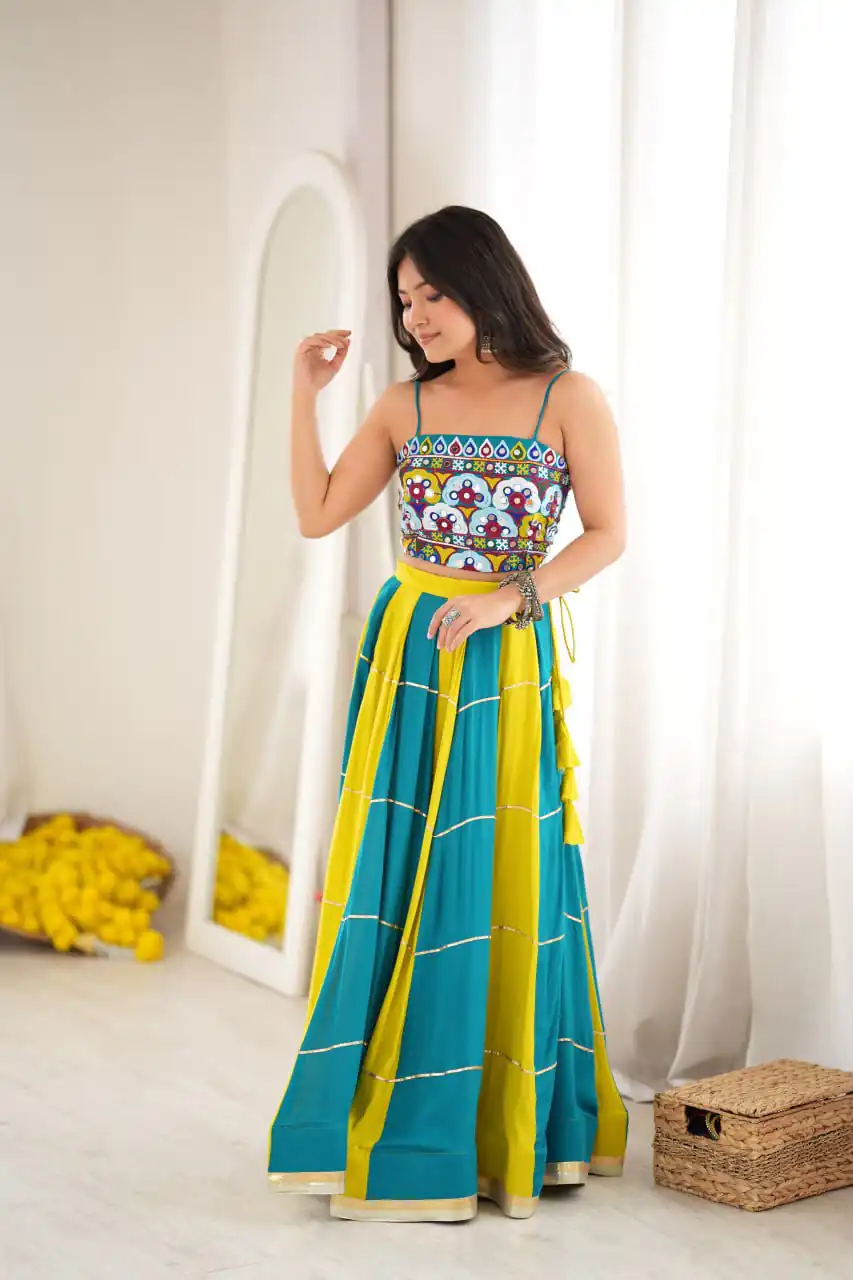 Trendy Blue Rayon Gota Patti Work Lehenga Choli