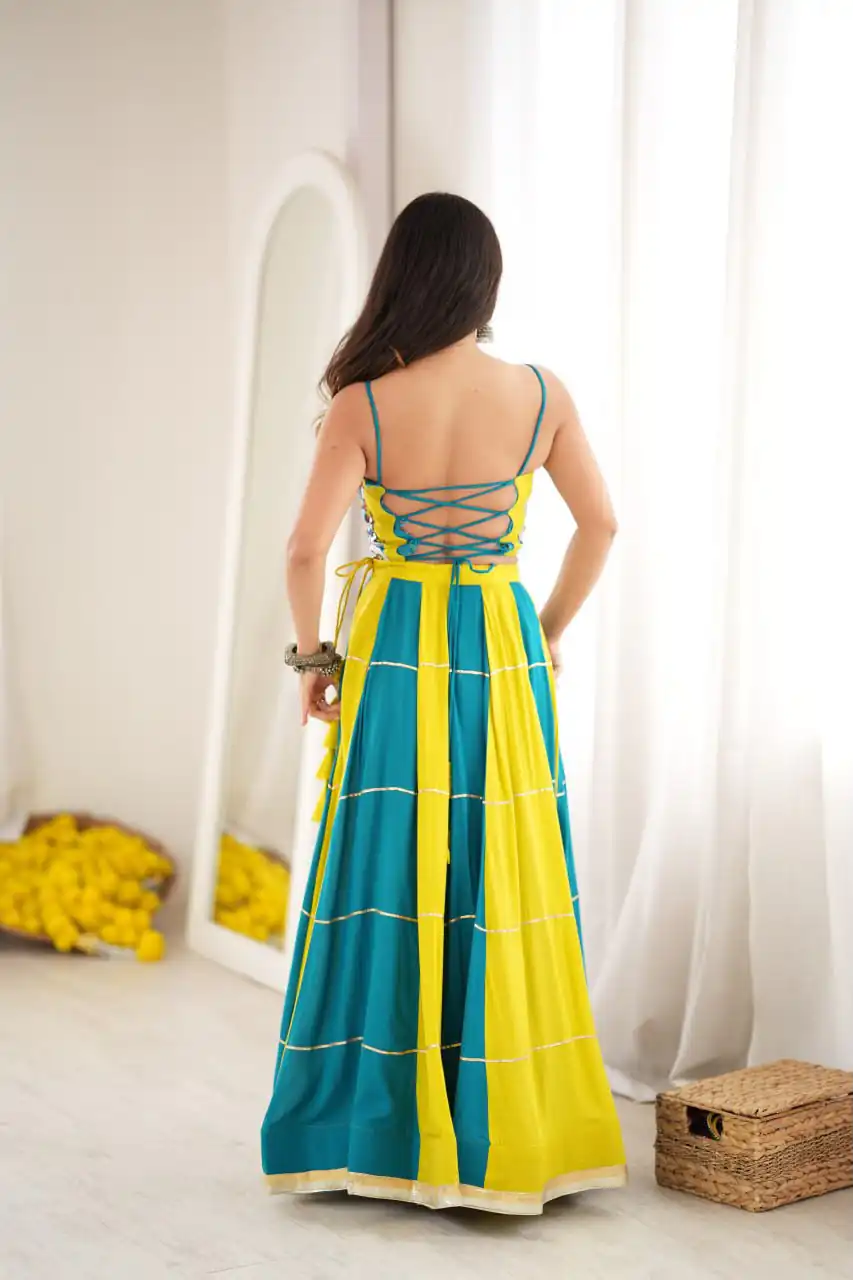 Trendy Blue Rayon Gota Patti Work Lehenga Choli
