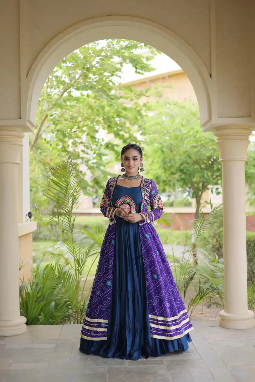 Trendy Navy Blue Rayon Patch Work Work Lehenga Choli