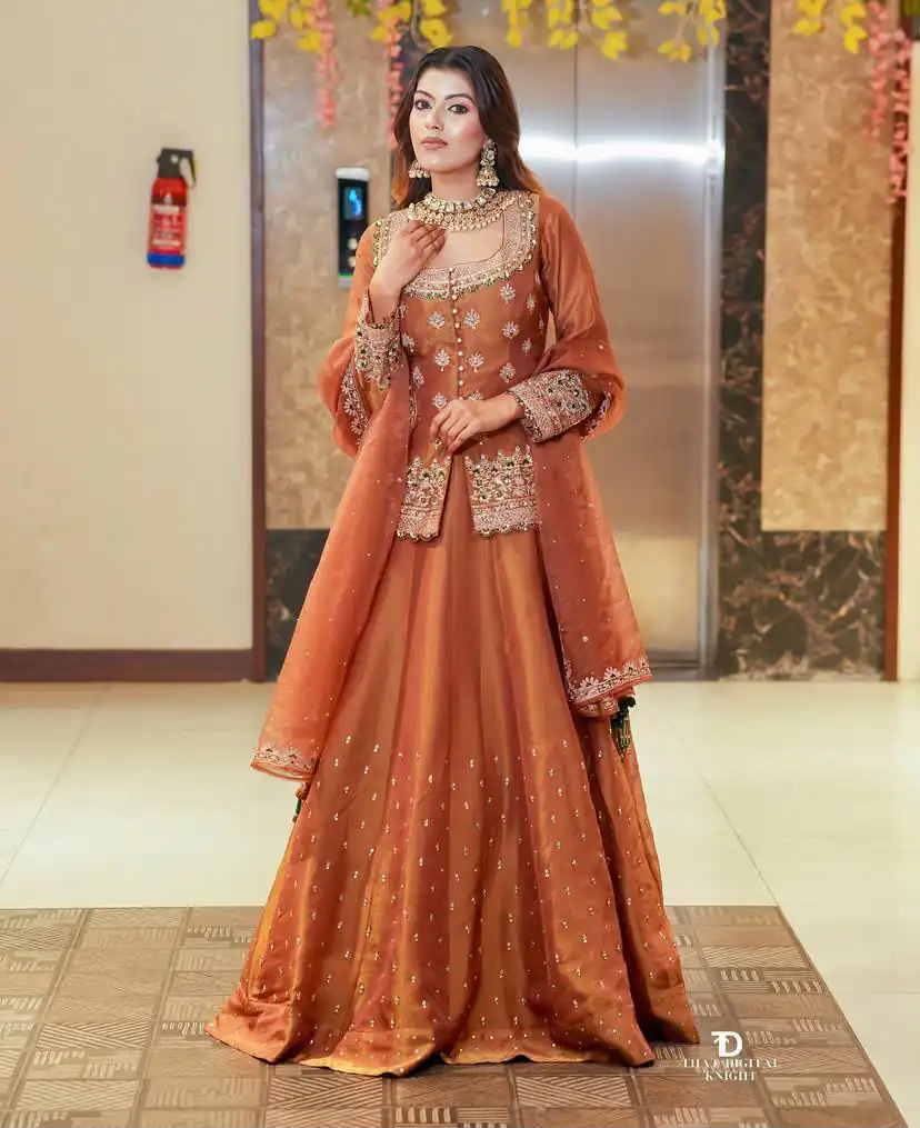 Trendy Peach Simmer Silk Sequins Work Lehenga Choli