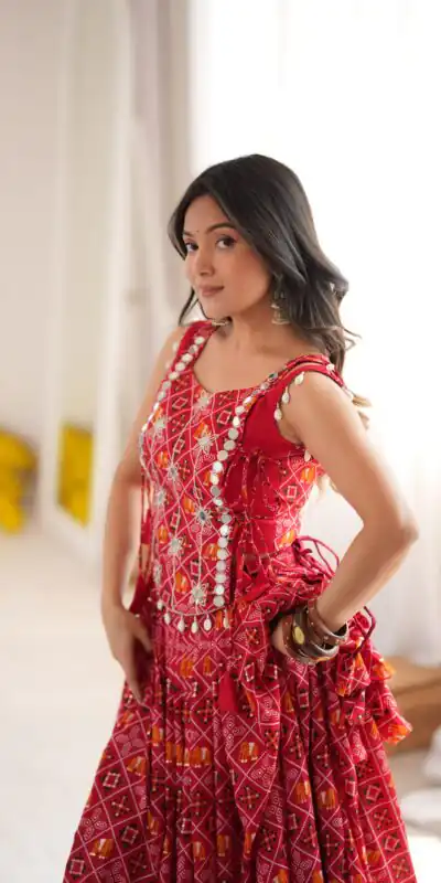 Trendy Red Rayon Digital Print Work Lehenga Choli