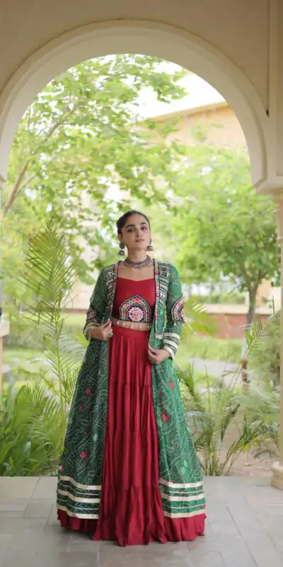 Trendy Red Rayon Patch Work Work Lehenga Choli