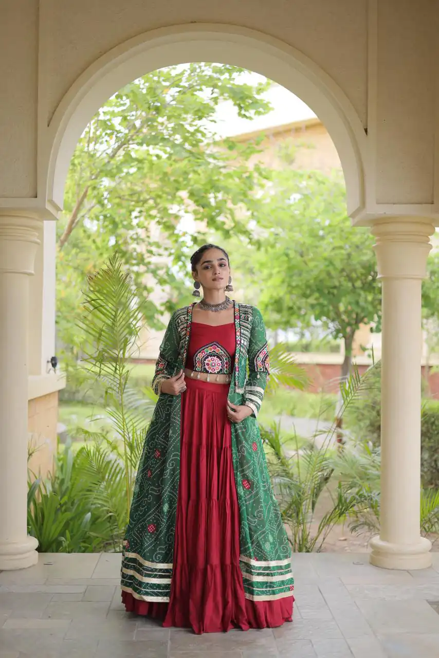 Trendy Red Rayon Patch Work Work Lehenga Choli