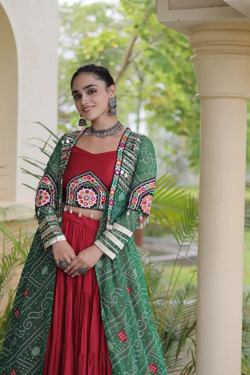 Trendy Red Rayon Patch Work Work Lehenga Choli