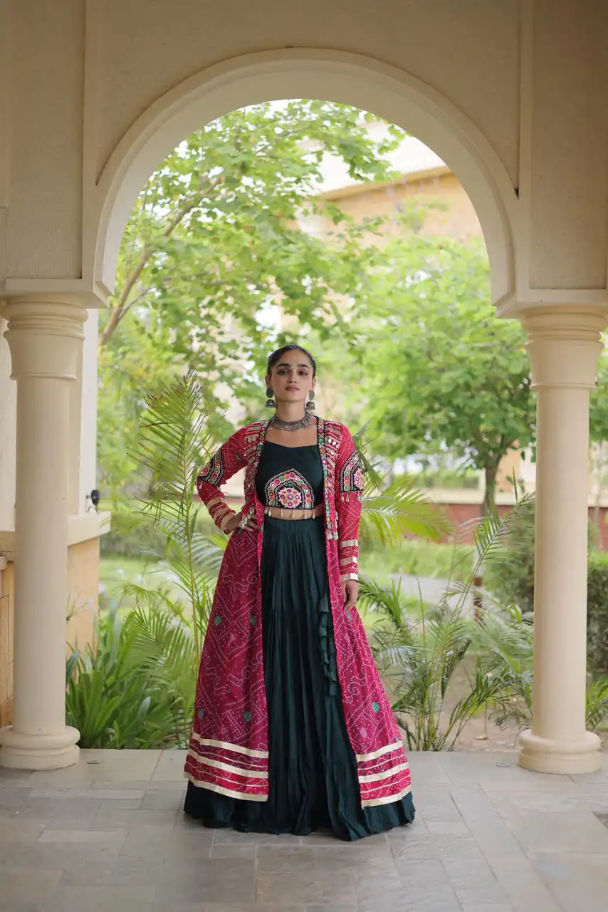 Trendy Teal Rayon Patch Work Work Lehenga Choli