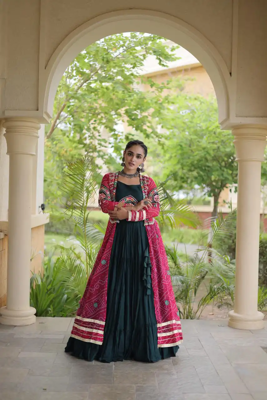 Trendy Teal Rayon Patch Work Work Lehenga Choli
