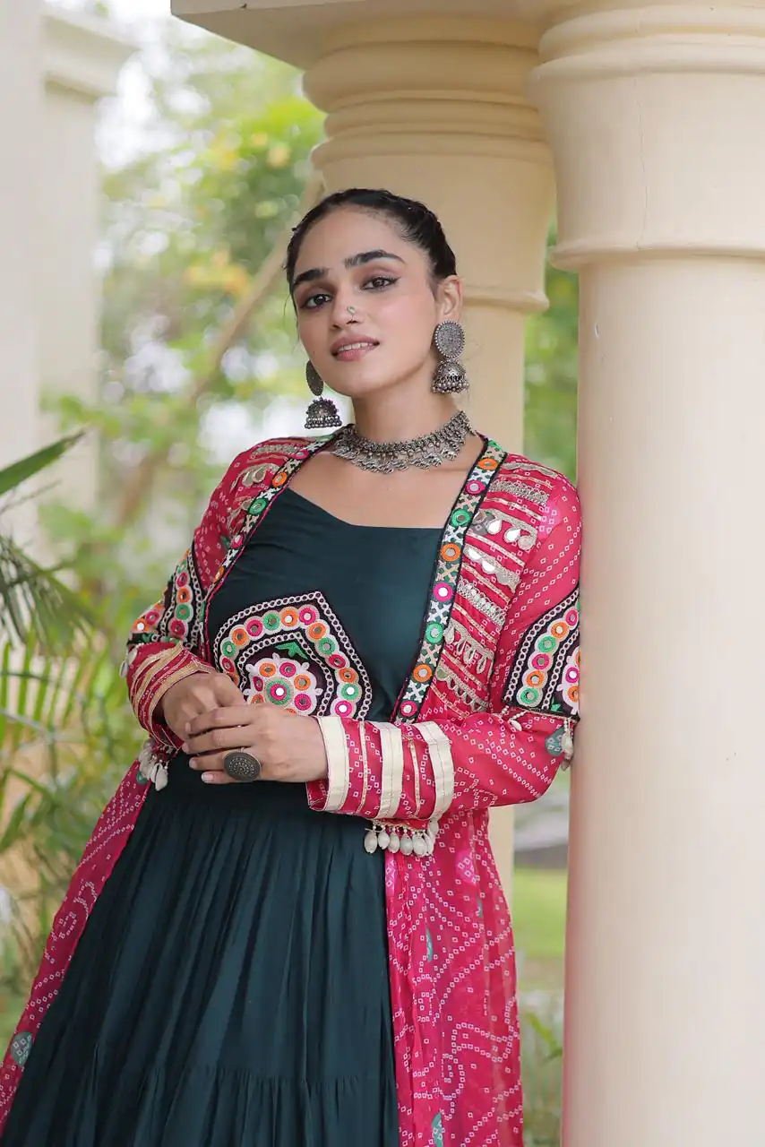 Trendy Teal Rayon Patch Work Work Lehenga Choli