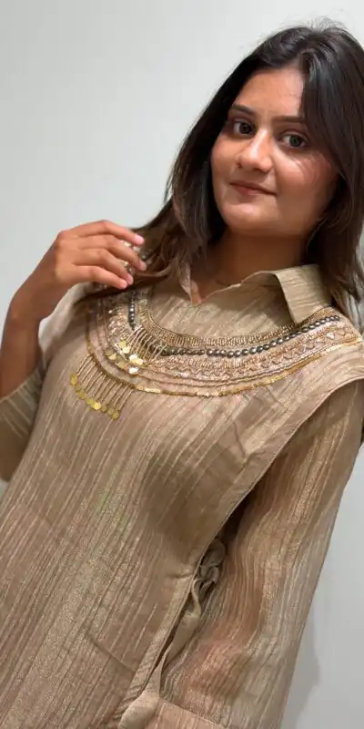 Unique Cream Salsa Silk Hand Work Kurti