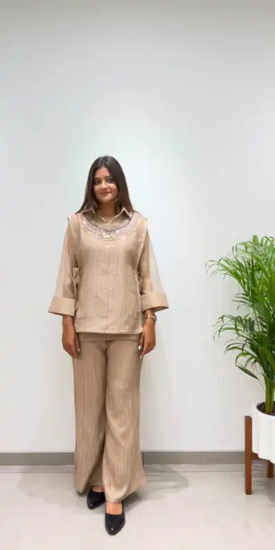 Unique Cream Salsa Silk Hand Work Kurti