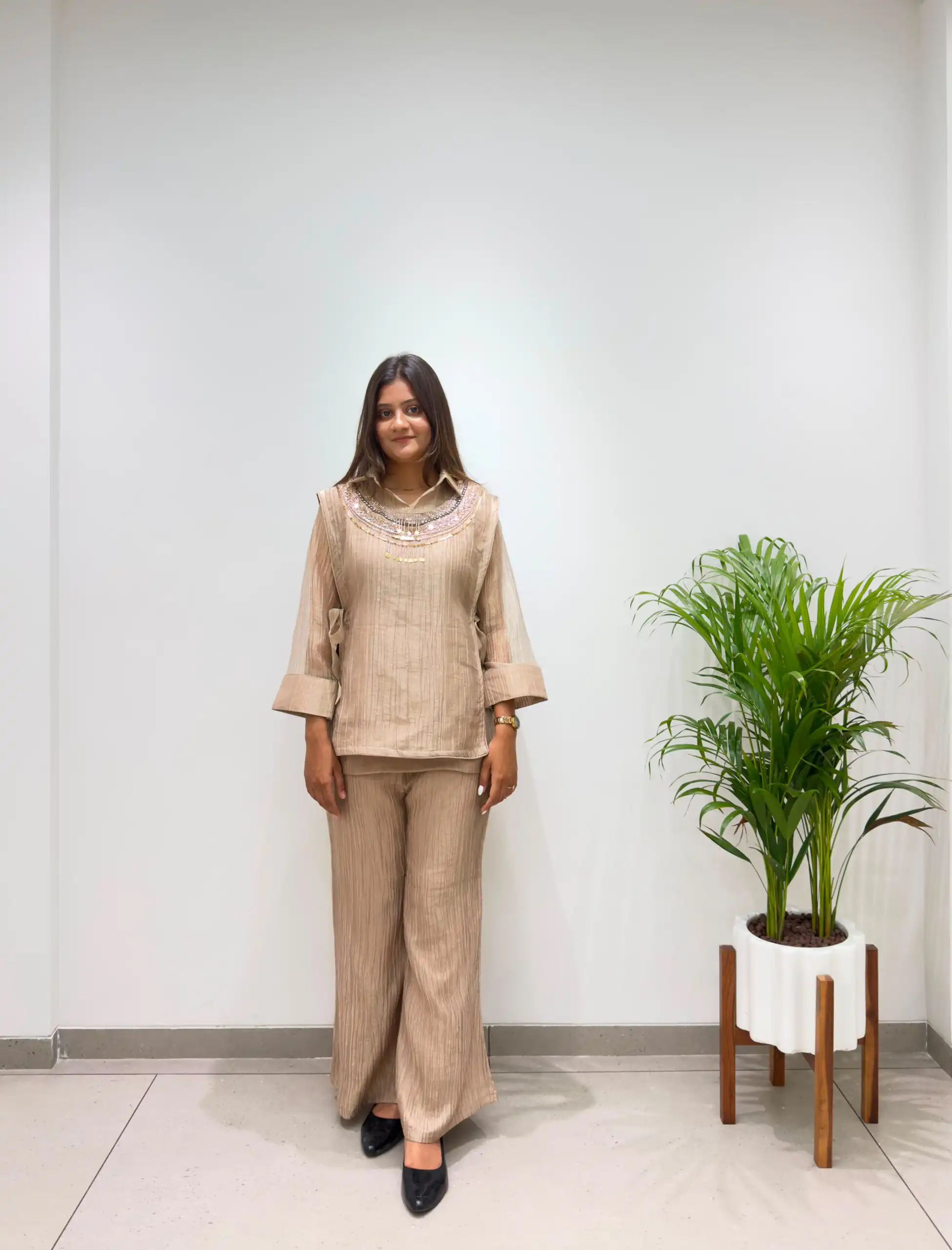 Unique Cream Salsa Silk Hand Work Kurti