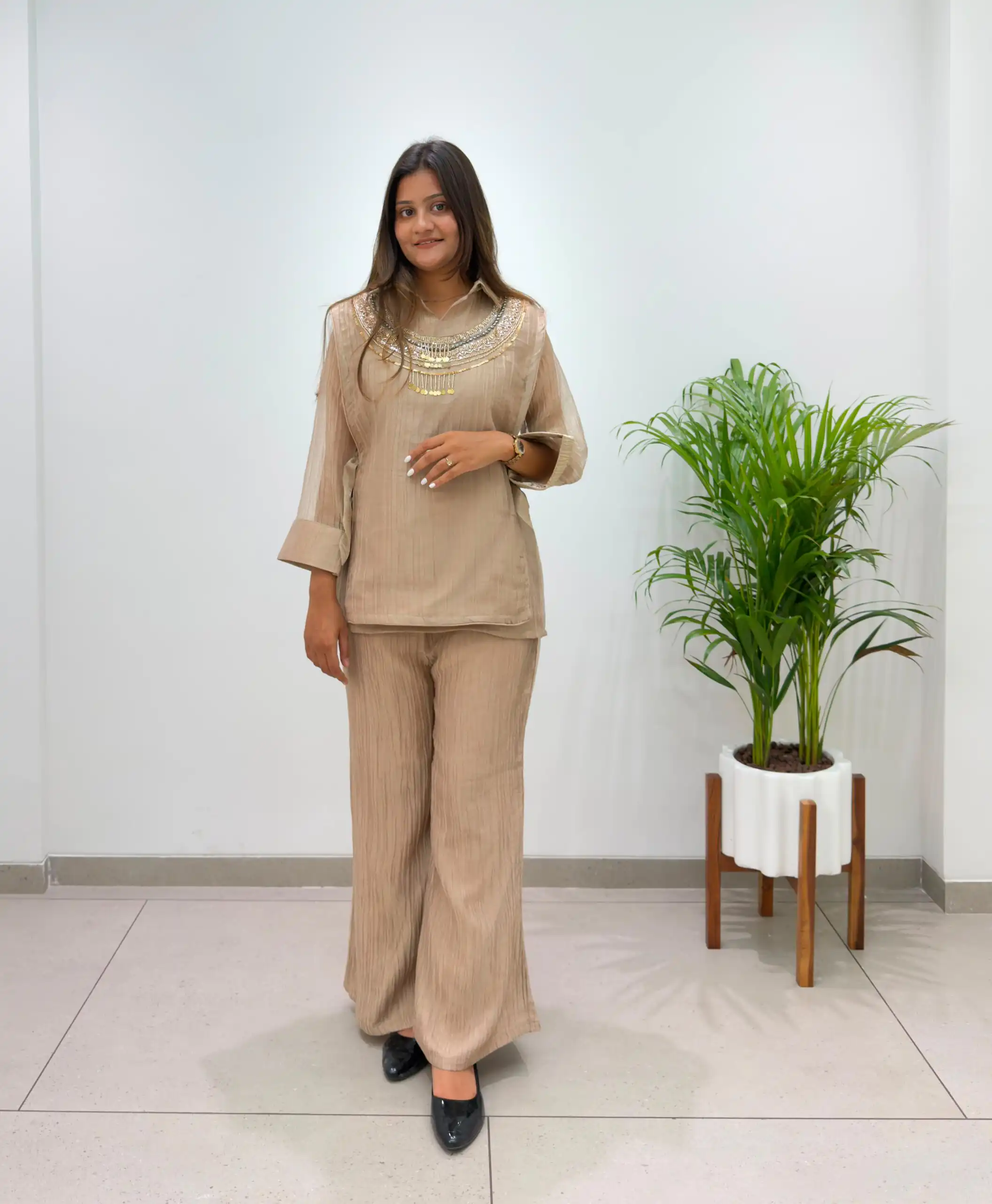 Unique Cream Salsa Silk Hand Work Kurti