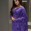 Unique Lavender Butterfly Net Sequence Work Saree