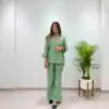 Unique Pista Salsa Silk Butti Hand Work Kurti
