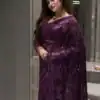 Unique Wine Butterfly Net Sequence Work Saree