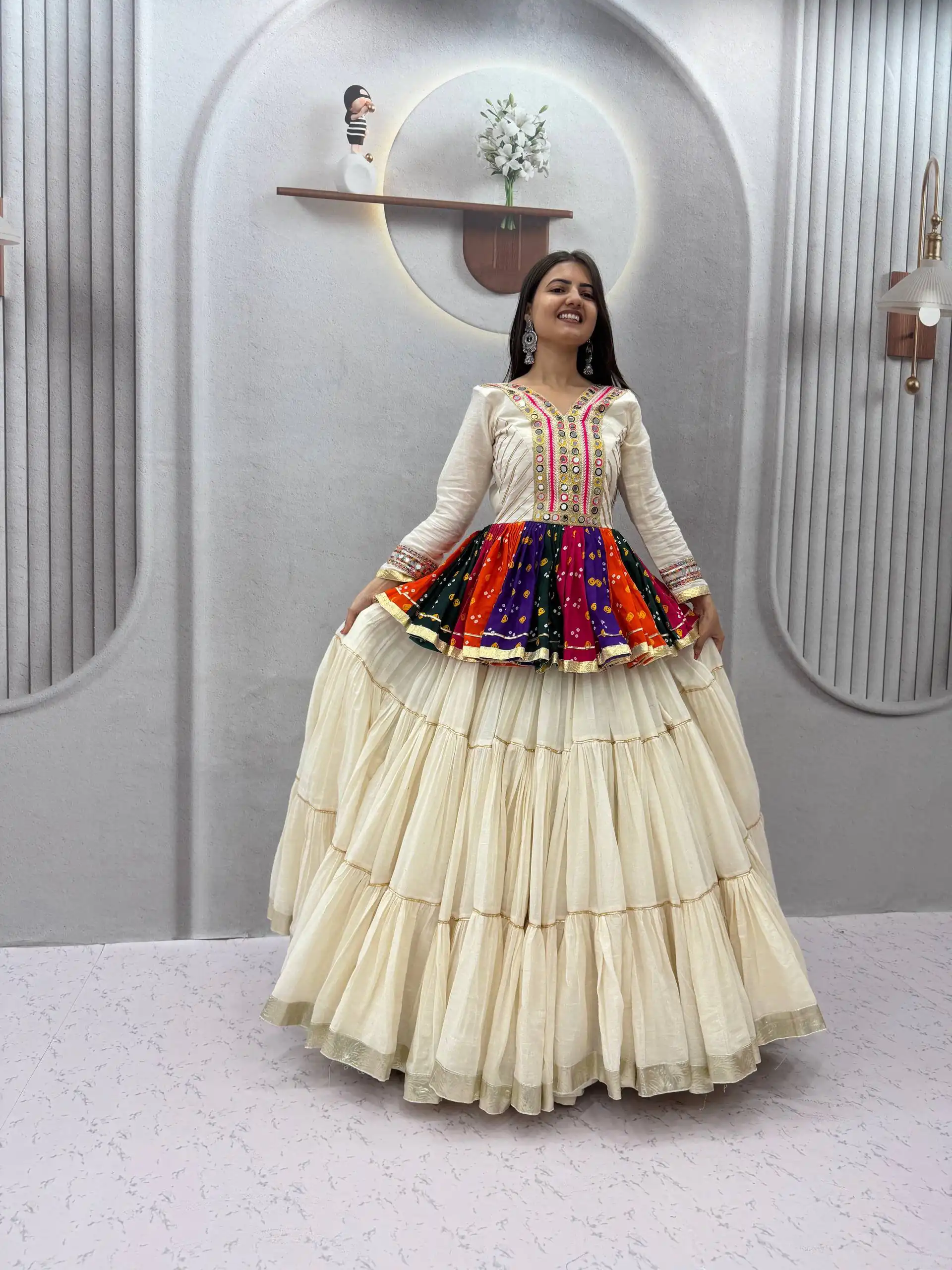 PC 600 White in Pure Cotton Mirror Work & Gamthi Work Lehenga Choli . Exclusive Offer ₹3049. Delivery 4-6 Working Days. Shop now. | Lehenga, Bollywood Lehenga, Creative Lehenga, Designer Lehenga, Embroidered Lehenga, Party Wear Lehenga