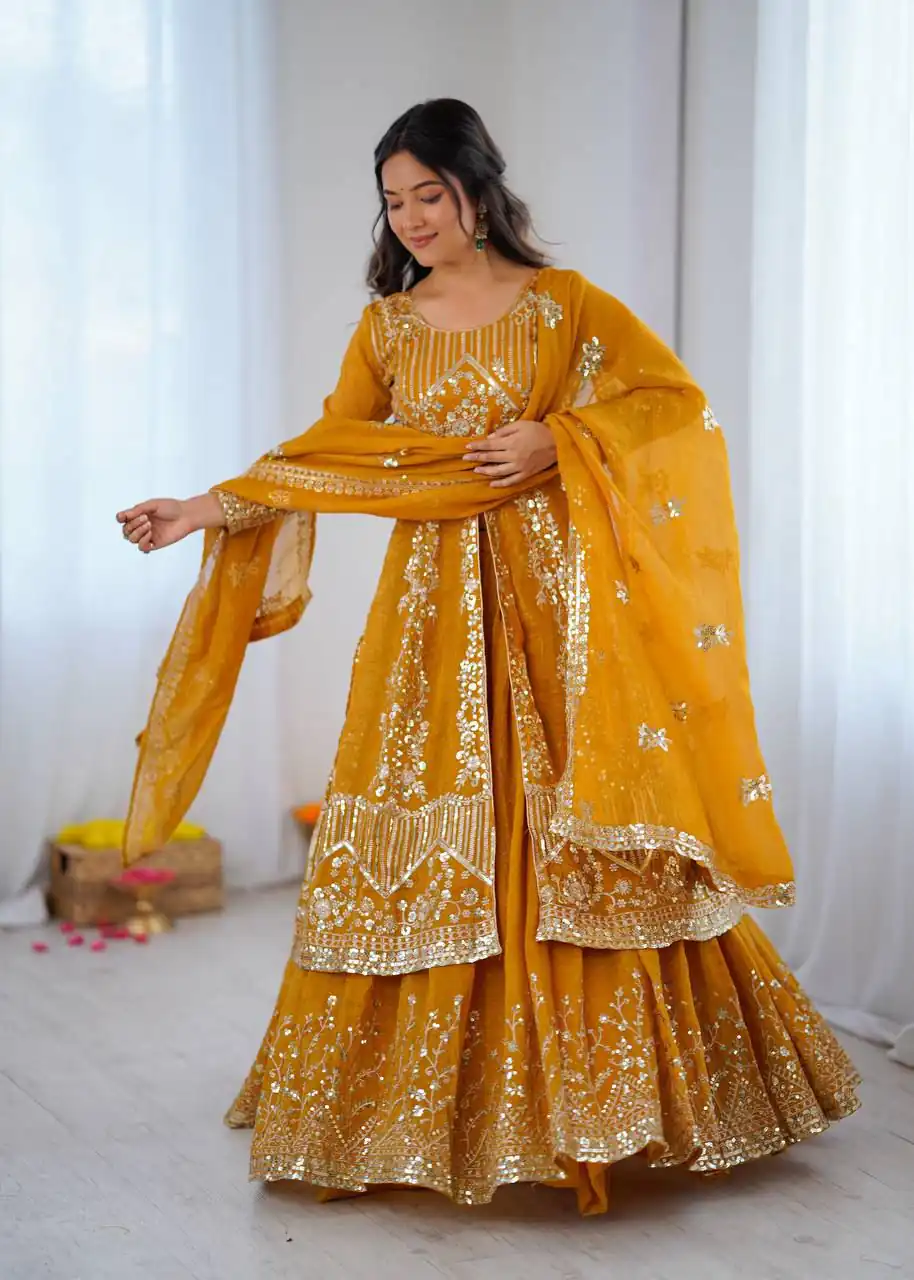 SR 1681 Yellow Crunchy Silk Salwar Suit Perfect for Wedding, Party, Sangeet, Anniversary, Housewarming Introductory Price ₹2899. Delivery 4-6 | Jump Suits, Salwar suit, Casual Suits, Creative suits, Designer Suits, Palazzo Suits, Party Wear Suits, Patiala Suits, Straight Suits