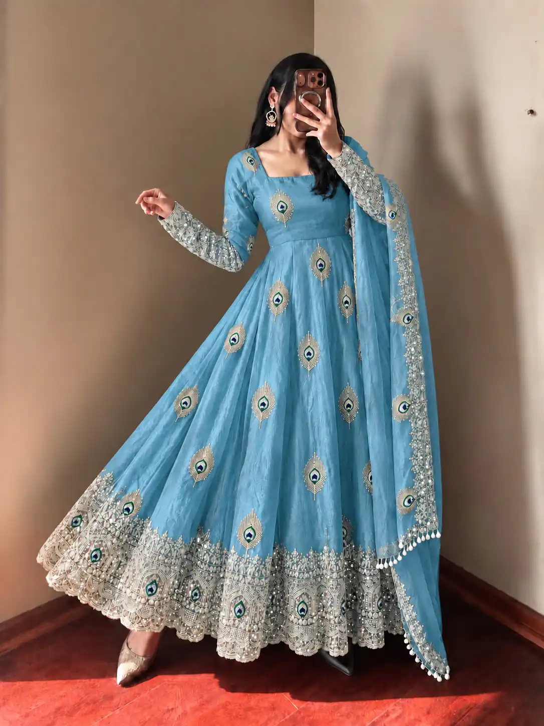 SRK 5372 Blue Fendy Silk Gown with Embroidery Work & Sequins Work. Special Price ₹2799. Delivery 4-6 Working Days. Shop now. | Gowns, Bollywood Gowns, Creative Gowns, Designer Gowns, Embroidered Gowns, Party Wear Gowns