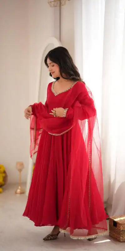 SRK 5355 Red Doremon Crush Gown with Lace Work & Mirror Work. Exclusive Offer ₹2099. Delivery 4-6 Working Days. Shop now. | Gowns, Bollywood Gowns, Creative Gowns, Designer Gowns, Embroidered Gowns, Party Wear Gowns