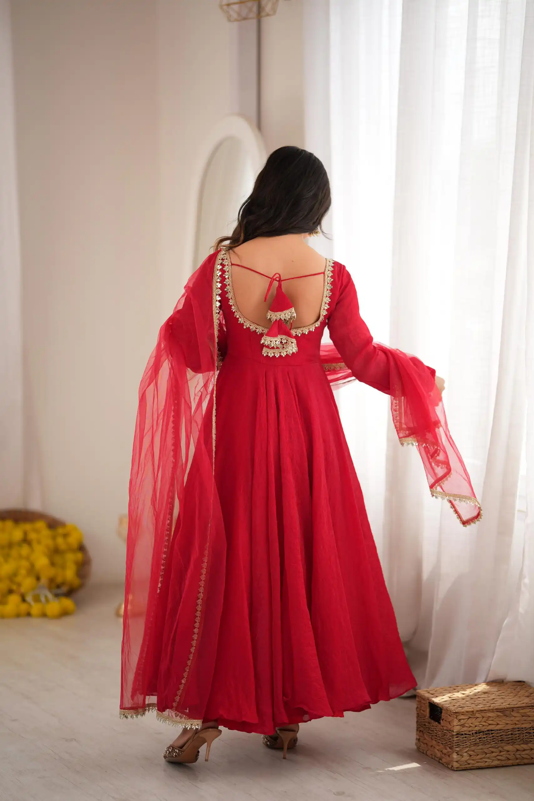 SRK 5355 Red Doremon Crush Gown with Lace Work & Mirror Work. Exclusive Offer ₹2099. Delivery 4-6 Working Days. Shop now. | Gowns, Bollywood Gowns, Creative Gowns, Designer Gowns, Embroidered Gowns, Party Wear Gowns