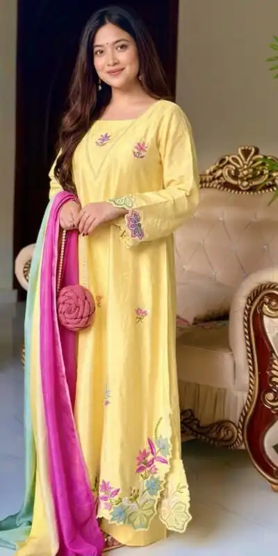MF 544 Yellow Ho Silk Salwar Suit with Sequins Work & Embroidery Work. Grab it for ₹2349. Delivery 4-6 Working Days. Shop now. | Jump Suits, Salwar suit, Casual Suits, Creative suits, Designer Suits, Palazzo Suits, Party Wear Suits, Patiala Suits, Straight Suits
