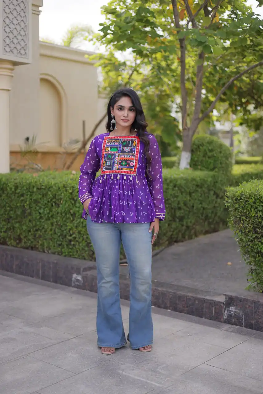 KA 5079 Purple Fox Georgette Kurti with Lace Work & Mirror Work. Affordable Price ₹2719. Delivery 4-6 Working Days. Shop now. | Kurti, Bollywood Kurti, Creative Kurtis, Designer Kurti, Party Wear Kurti, Selfie Kurti