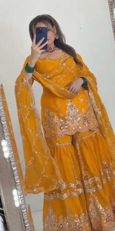 NF 1297 Yellow Fendy Silk Salwar Suitwith Embroidery Work & Lace Work. Now at just ₹2799. Delivery 4-6 Working Days. Shop now. | Jump Suits, Salwar suit, Casual Suits, Creative suits, Designer Suits, Palazzo Suits, Party Wear Suits, Patiala Suits, Straight Suits