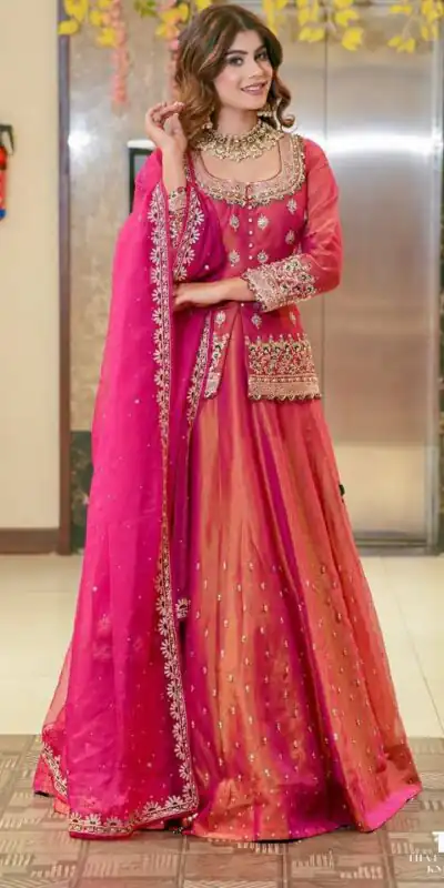 ZC 9008 Pink Simmer Silk Lehenga Choli with Embroidery Work & Sequins Work. Introductory Price ₹2199. Delivery 4-6 Working Days. Shop now. | Lehenga, Bollywood Lehenga, Creative Lehenga, Designer Lehenga, Embroidered Lehenga, Party Wear Lehenga