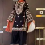 Aglow Black Rayon Cotton Embroidery Work Salwar Suit