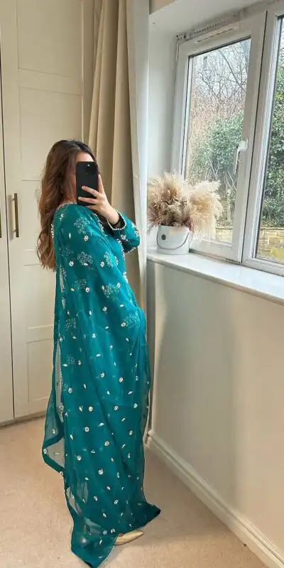Aglow Blue Chinon Sequence Work Salwar Suit