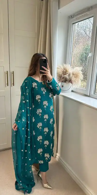 Aglow Blue Chinon Sequence Work Salwar Suit