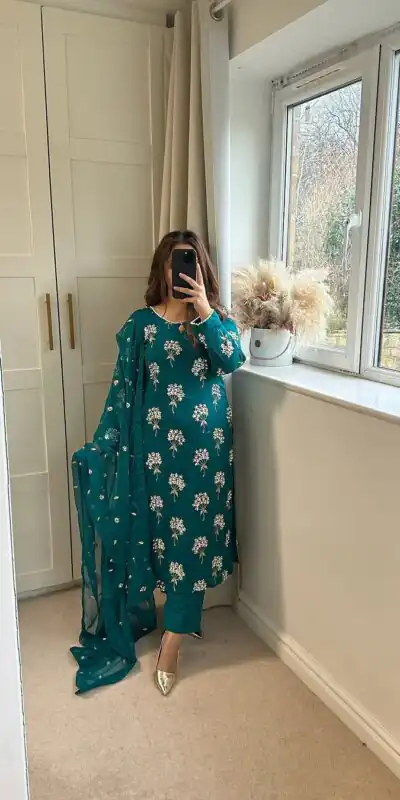 Aglow Blue Chinon Sequence Work Salwar Suit
