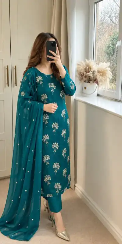Aglow Blue Chinon Sequence Work Salwar Suit