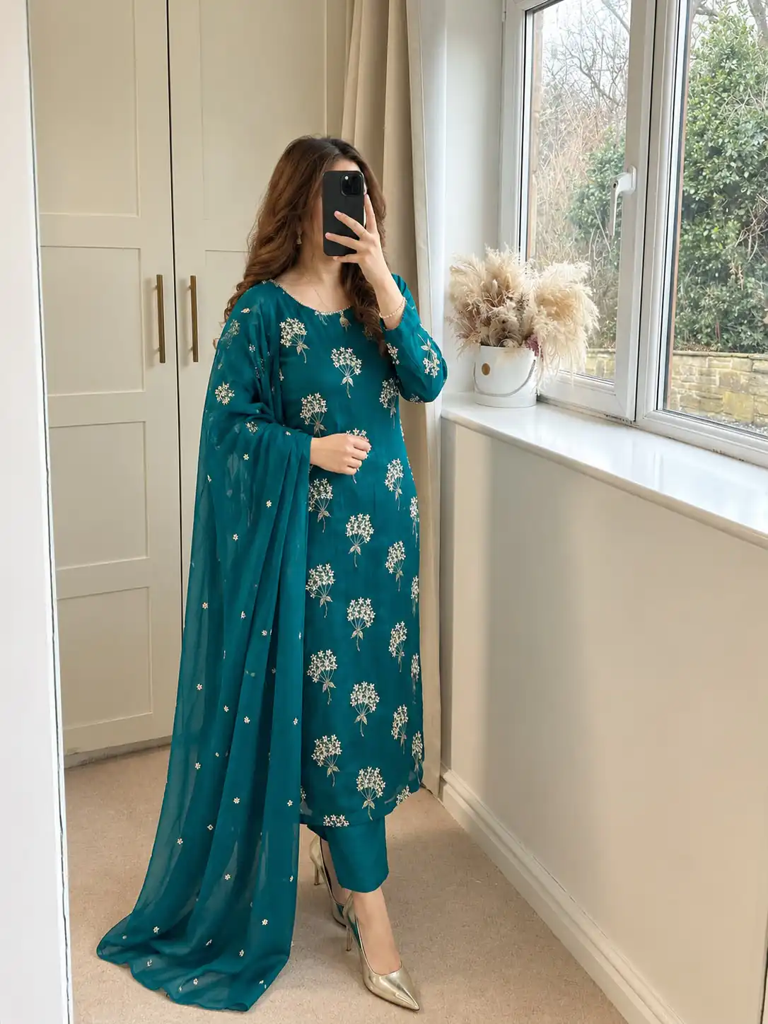 Aglow Blue Chinon Sequence Work Salwar Suit