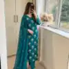 Aglow Blue Chinon Sequence Work Salwar Suit