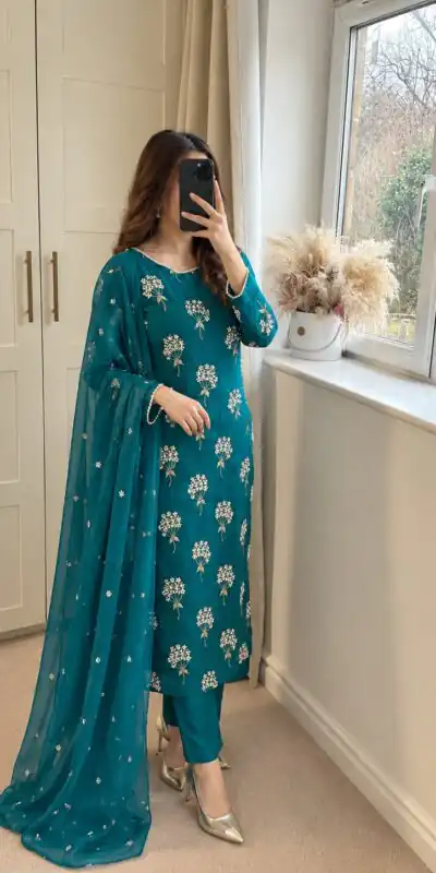 Aglow Blue Chinon Sequence Work Salwar Suit